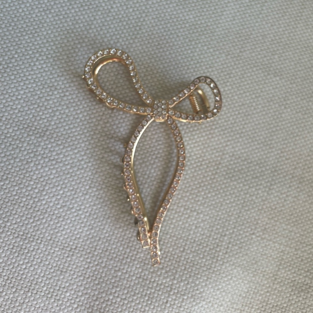 Gold Rhinestone Bow Claw Clip